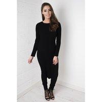 Knitted Jumper Dress with Side Splits in Black