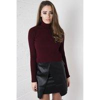Knitted Ribbed Polo Neck in Maroon