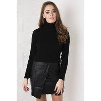 Knitted Ribbed Polo Neck in Black