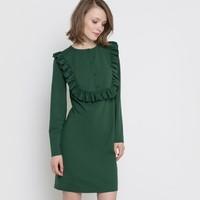 Knitted Dress with Frilled Front Panel