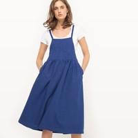 Knee Length Plain Dress with Shoestring Straps