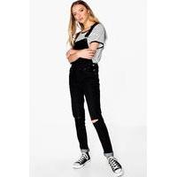 Knee Rip Denim Dungarees - black