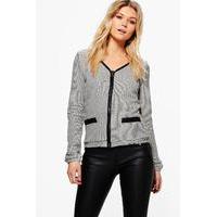 Knit Zip Through PU Trim Cardigan - grey