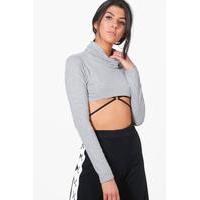 knitted extreme crop roll neck top grey