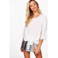 knot front woven top white
