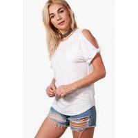 Knot Cold Shoulder T-Shirt - white