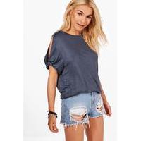 knot cold shoulder t shirt grey