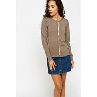 Knitted Contrast Button Front Cardigan
