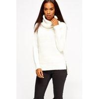 Knitted Cowl Neck Dip Hem Jumper