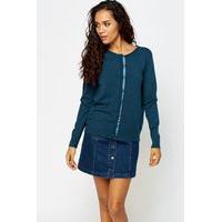 Knitted Contrast Button Front Cardigan