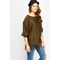 Knitted Tassel Hem Poncho Jumper