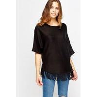 Knitted Tassel Hem Poncho Jumper