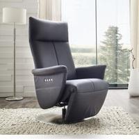 Korino Recliner Chair In Black Leather With Stainless Steel Base