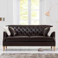 Kosmo 3 Seater Sofa In Brown Leather With Natural Ash Legs