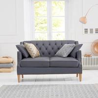Kosmo 2 Seater Sofa In Grey Leather With Natural Ash Legs