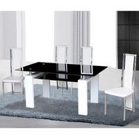 Kontrast Black Glass Dining Set In White Gloss With 4 Chairs