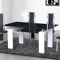 Kontrast Dining Table In Black Glass With White Gloss Legs