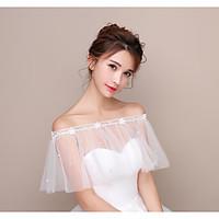 korean wrap capelets tulle wedding partyevening pearls cascading ruffl ...