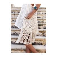 Koko White Boho Crochet Fringe Bag