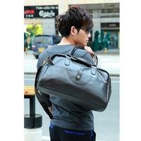 Korean Fashion Men\'s Gym Duffle Satchel Travel Shoulder Bag Handbag PU Leather Black
