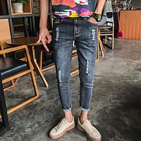 Korean Slim stretch jeans feet pantyhose summer new men#39;s casual pants tide nine points Teenagers