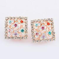 Korean Style Fashion Square Cut Rhinestone Flower Multicolor Earrings Women\'s Daily Movie Jewelry