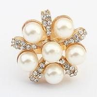 Korean Style Sweet Temperament Pearl Ring personality Rhinestone FlowerRing Women\'s Cuff Ring JewelryGifts