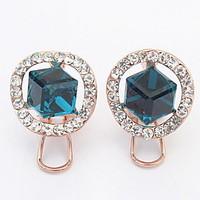 Korean Style Temperament Rhinestone Square Blue Stud Earrings Women\'s Daily Clip Earrings Movie Jewelry