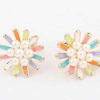 Korean Style Elegant Pearl Flower Boutique Stud Earrings Women\'s Daily Initial Jewelry