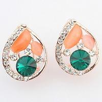 Korean Style Elegant Classic Delicate and Sweet Rhinestone Opal Droplets Ear Clips Women\'s Daily Clip Earrings Movie Jewelry