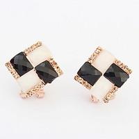 Korean Style Sweet Elegant Square Cut Rhinestone Opal Earrings Women\'s Business Stud Earrings Movie Jewelry