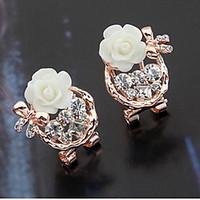 Korean Style Adorable Rhinestone Elegant Flowers Earrings Female Daily Clip Earrings Initial Jewelry