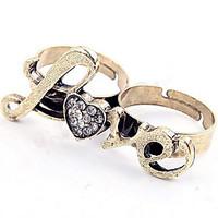 korean copper personalized rhinestone womens love double rings stateme ...