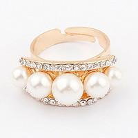 Korean Style Leaf Luxuriant Noble Qualities Of Pearl Rhinestone Ring Gift Jewelry