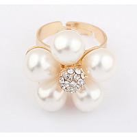 Korean Style Fashion Luxury Diamond Exquisite Pearl Flower Ring Gift Jewelry
