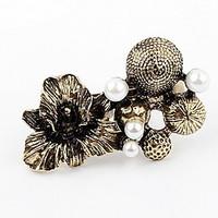 korean style fashion copper flower mushroom pearl double cuff rings