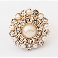 Korean Style Rhinestone Quietly Elegant Temperament Concise And Pearl Flower Ring Gift Jewelry