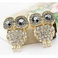 Korean Style Delicate Full Rhinestone The Owl Personality Girl Daily Imitation Diamond Earrings Movie Jewelry