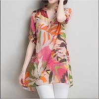 Korean version of the new summer long section of wild loose cotton shirt female shirt printing thin bottoming