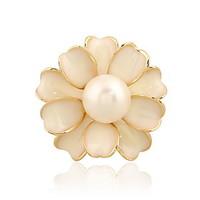 Korean Woman Alloy White Flower Camellia Pearl Brooch