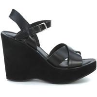 kork ease bette black leather wedge sandals womens sandals in black