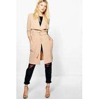 Kourt D Ring Belted Waterfall Duster - camel
