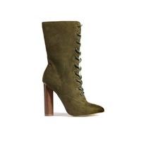 Kourtney Khaki Suede Lace Up Block Heel Ankle Boots