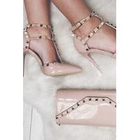 Koko Beige Studded Strap Patent Court Shoe Heels