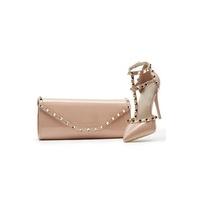 koko beige patent studded clutch bag