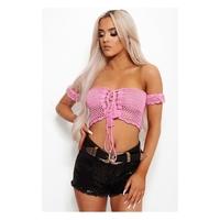 Koko Pink Crochet Bardot Top