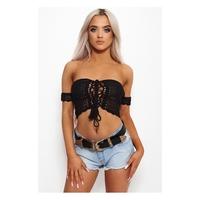 Koko Black Crochet Bardot Top