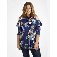 koko cold shoulder navy floral shirt