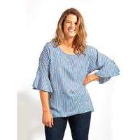 Koko Blue Gingham Cold Shoulder Blouse