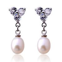 Korean fashion three crystal pearl silver plating Earrings